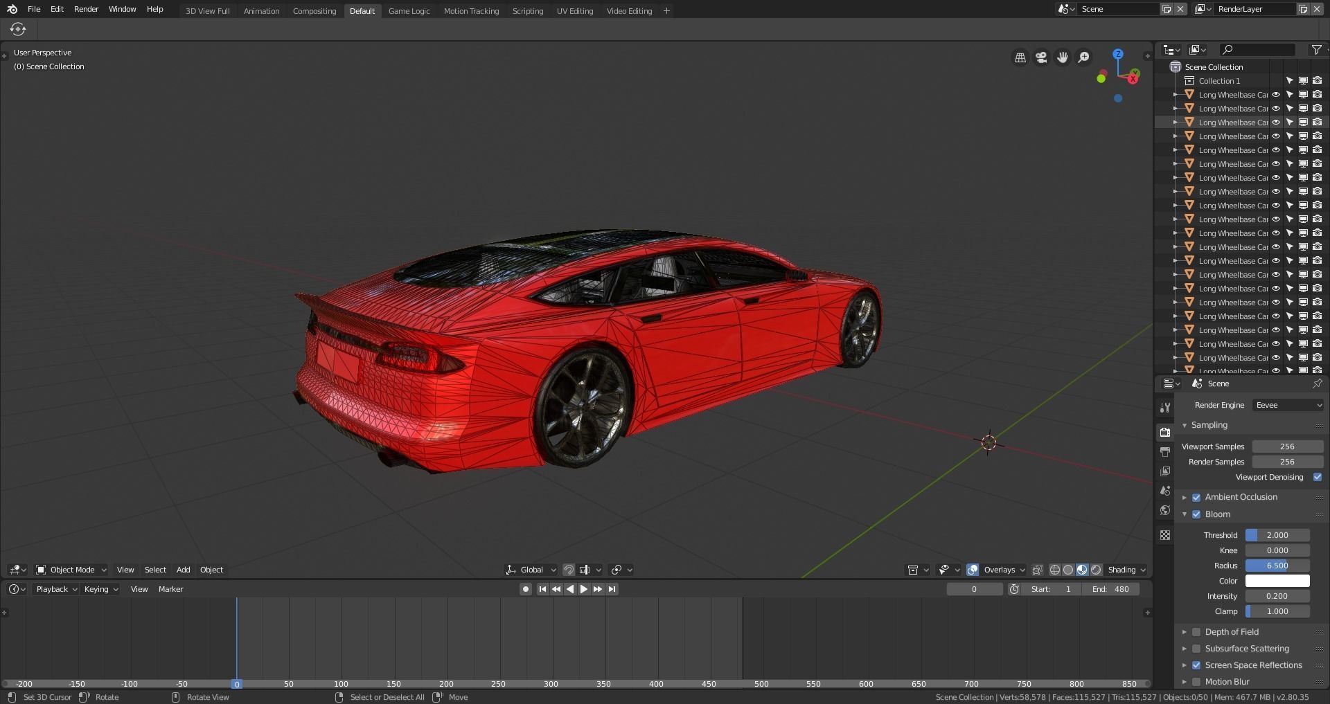 BLENDER EEVEE Brandless Extended Wheelbase 4 door coupe Low-poly 3D model_13