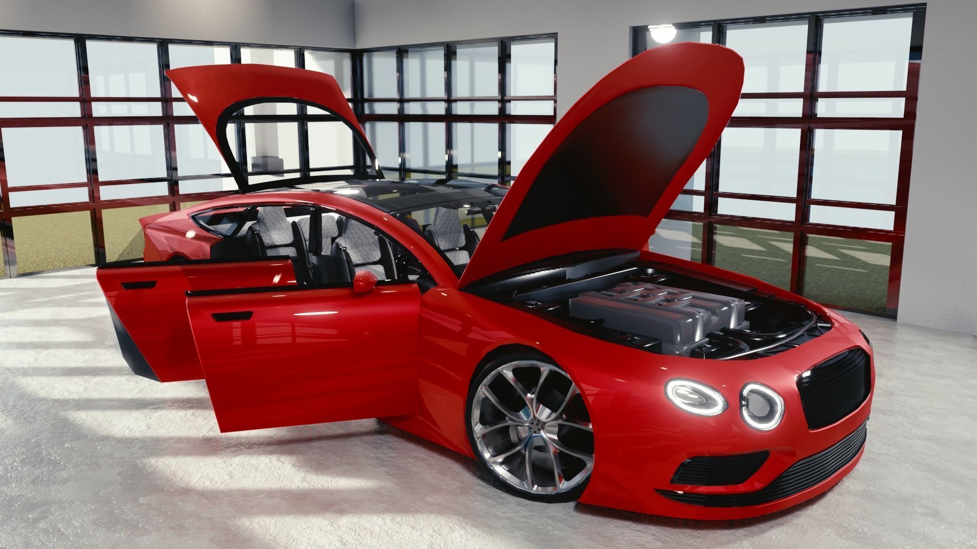 BLENDER EEVEE Brandless Extended Wheelbase 4 door coupe Low-poly 3D model_10