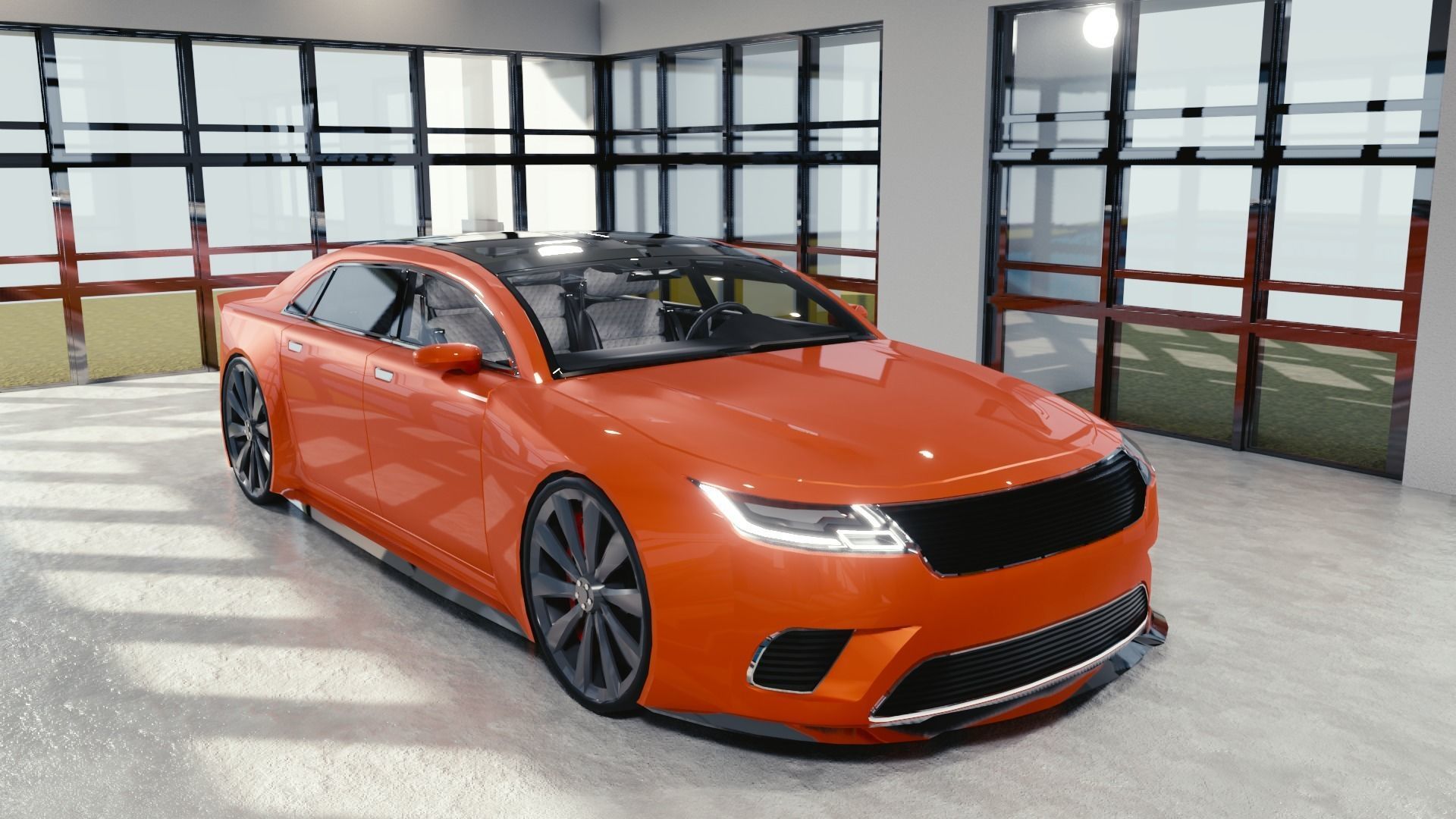 BLENDER EEVEE Brandless Mid Size 4 door sedan Low-poly 3D model_2