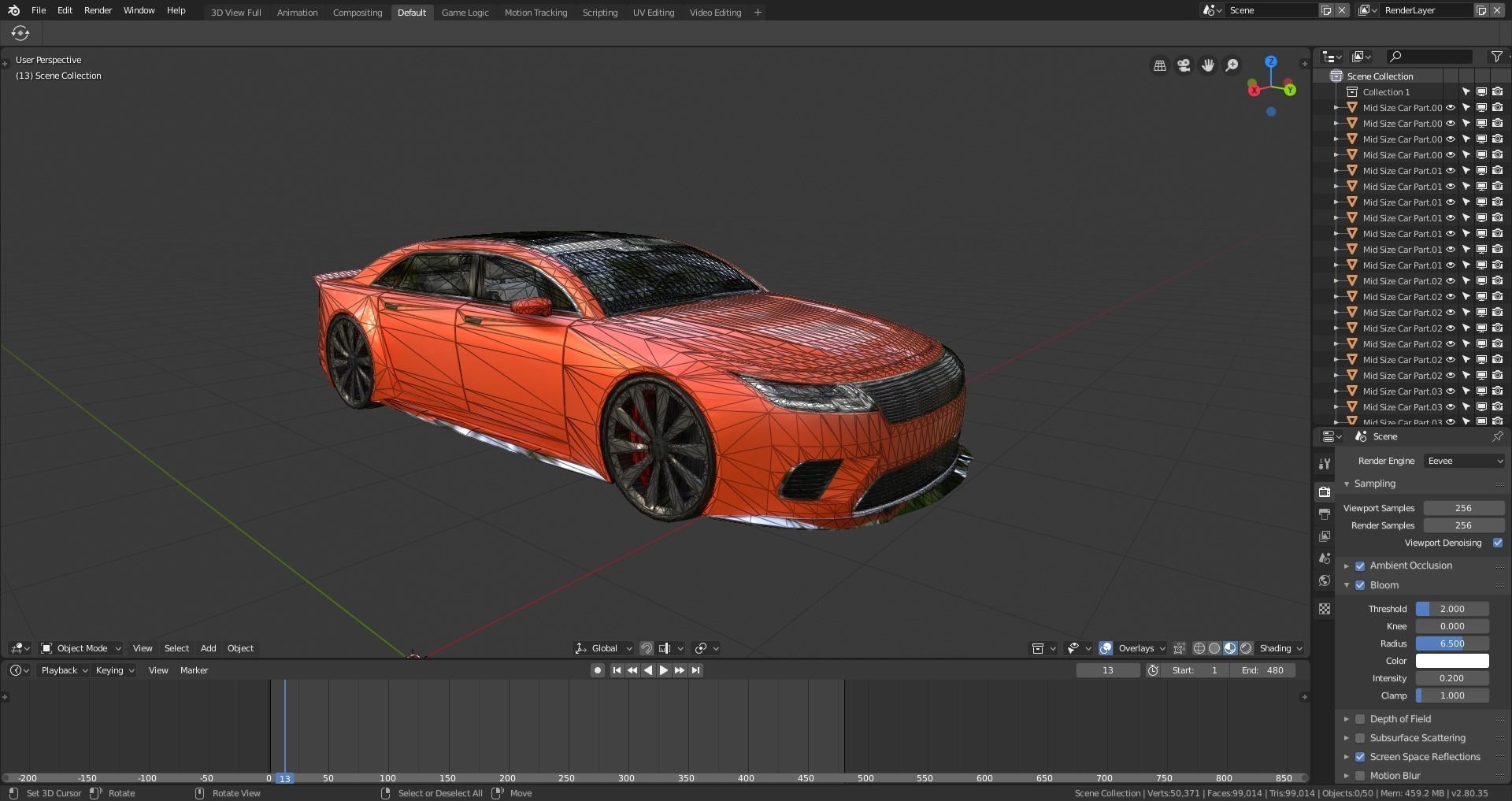 BLENDER EEVEE Brandless Mid Size 4 door sedan Low-poly 3D model_12