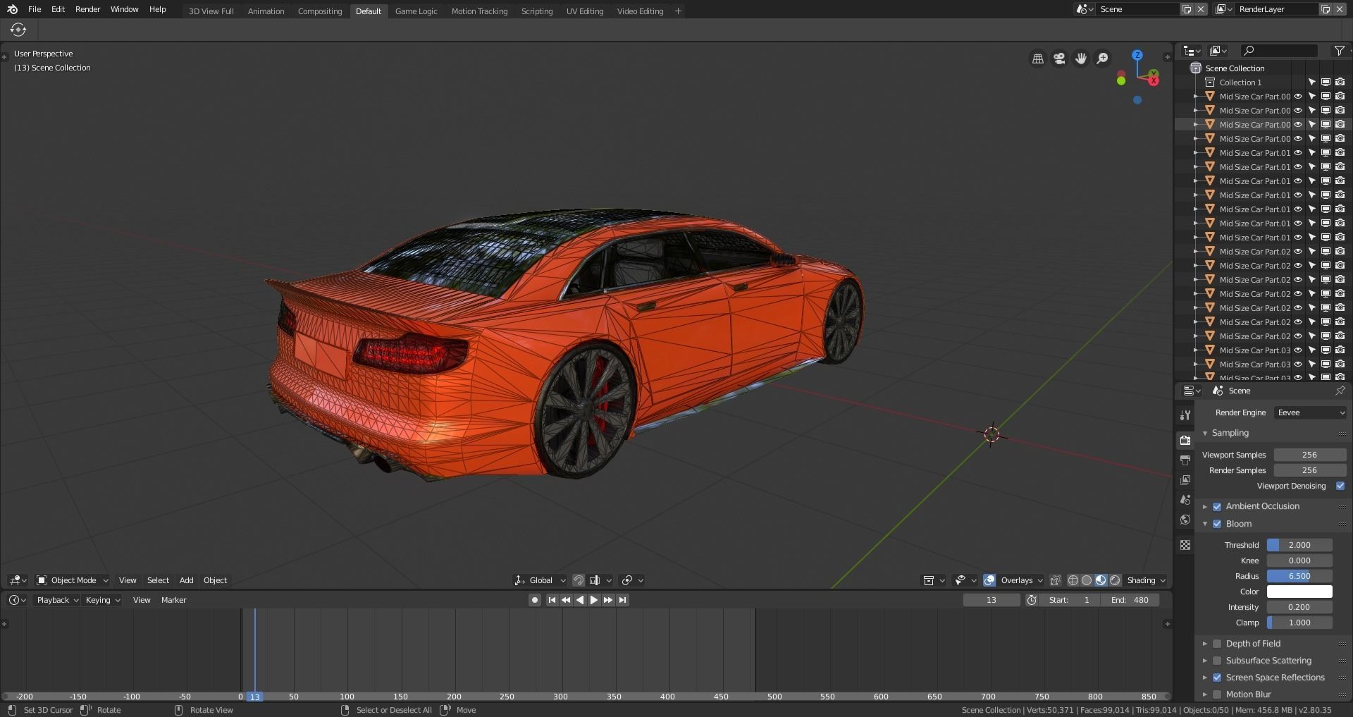 BLENDER EEVEE Brandless Mid Size 4 door sedan Low-poly 3D model_13