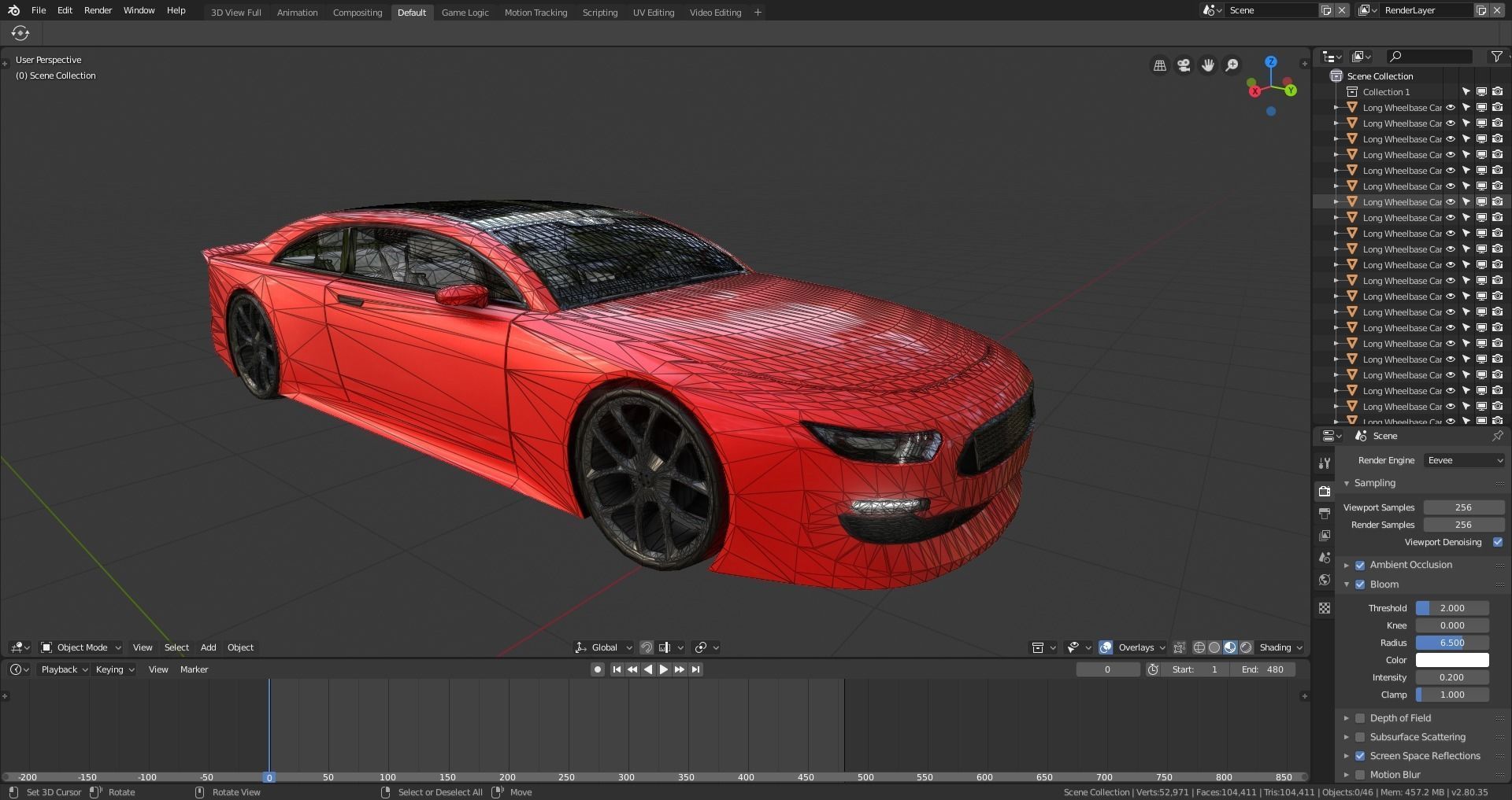 BLENDER EEVEE Brandless Extended Wheelbase 2 door sedan Low-poly 3D model_12