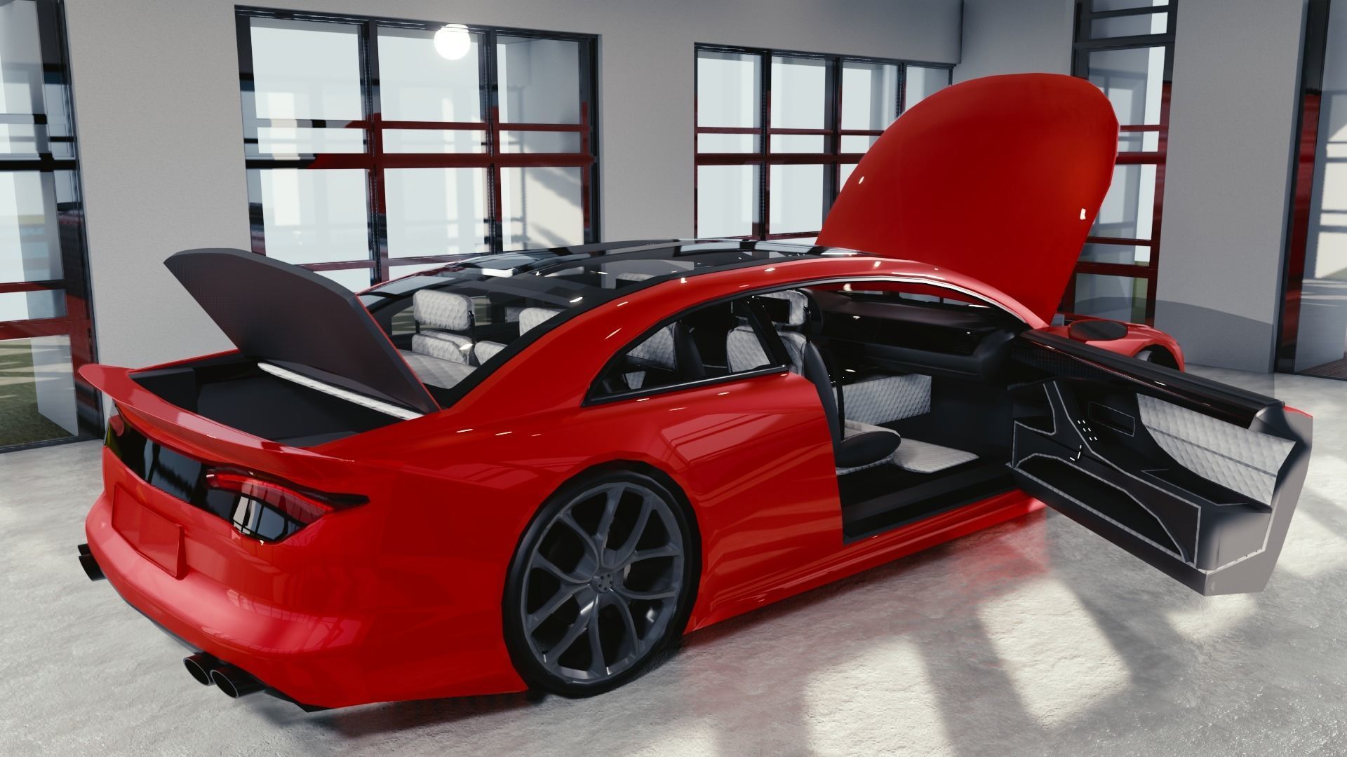 BLENDER EEVEE Brandless Extended Wheelbase 2 door sedan Low-poly 3D model_11