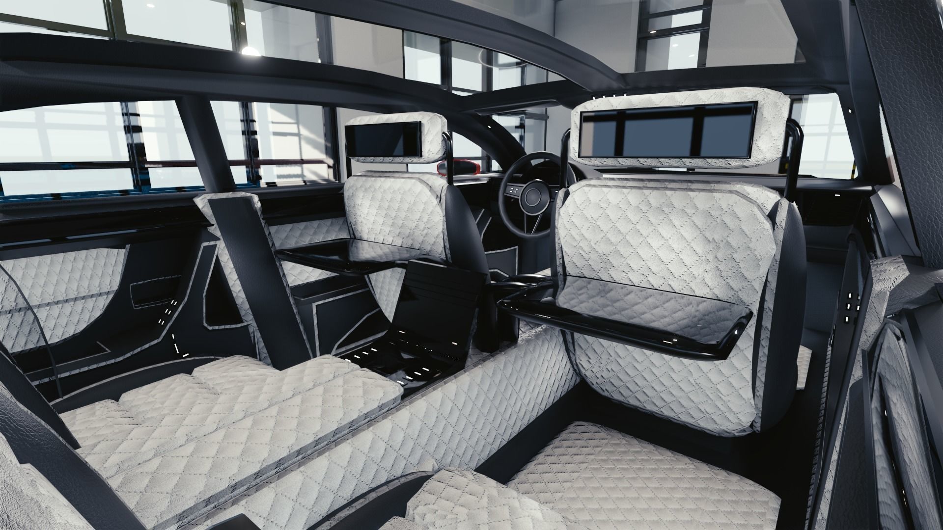 BLENDER EEVEE Brandless Extended Wheelbase 2 door sedan Low-poly 3D model_8