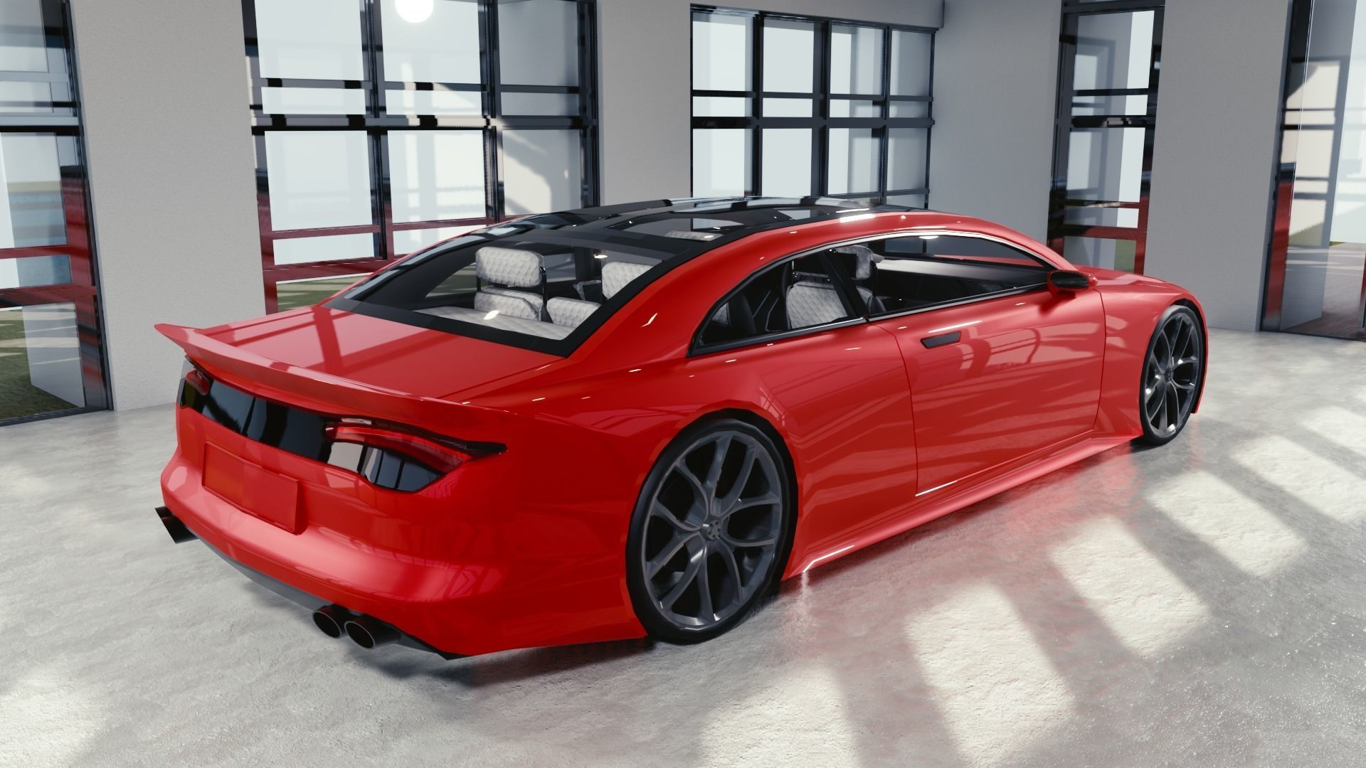 BLENDER EEVEE Brandless Extended Wheelbase 2 door sedan Low-poly 3D model_3