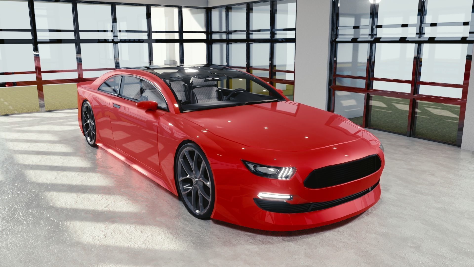 BLENDER EEVEE Brandless Extended Wheelbase 2 door sedan Low-poly 3D model_2