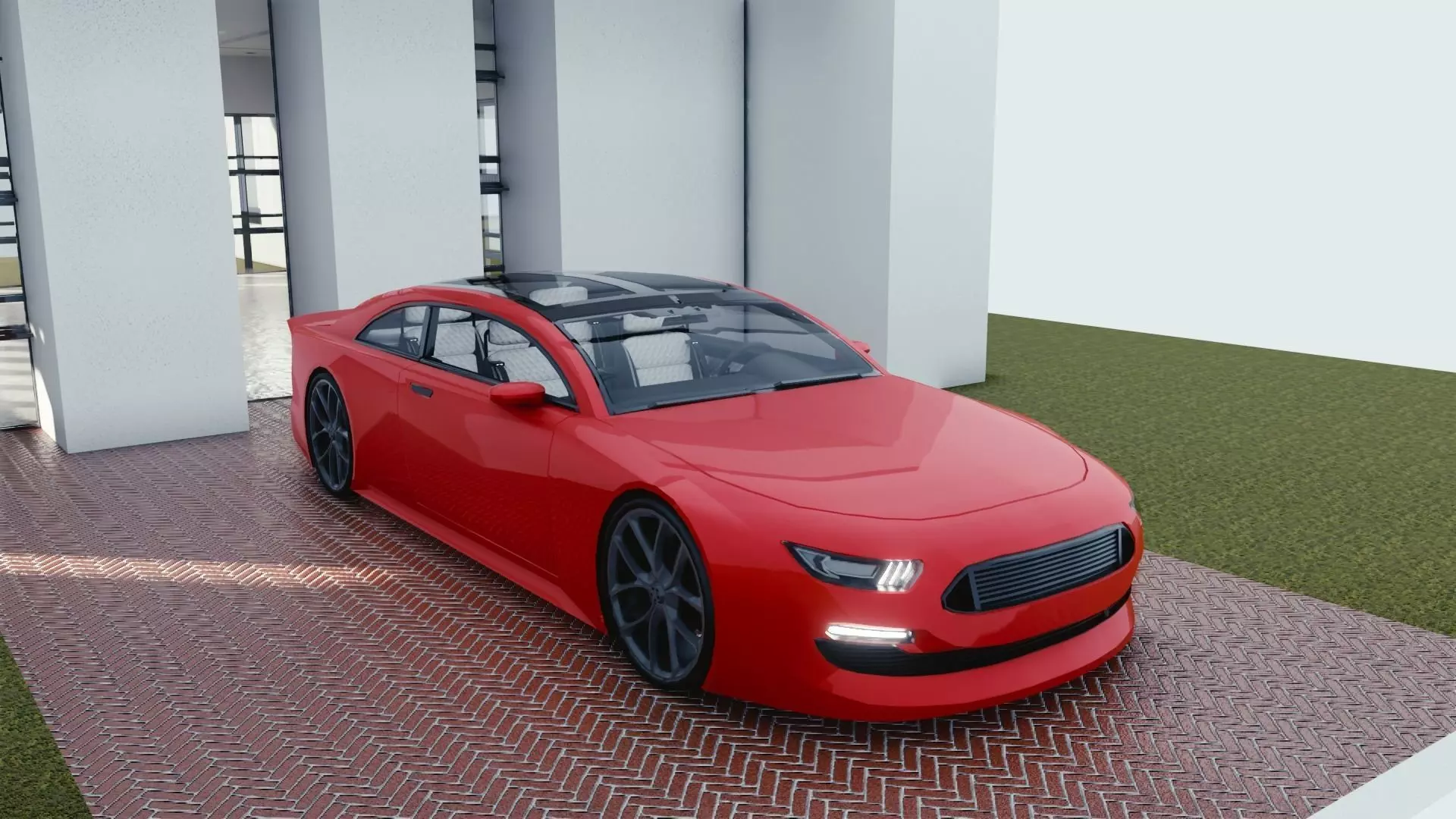 BLENDER EEVEE Brandless Extended Wheelbase 2 door sedan Low-poly 3D model_0