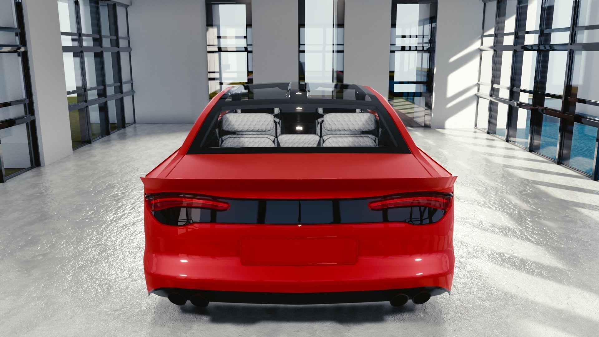 BLENDER EEVEE Brandless Extended Wheelbase 2 door sedan Low-poly 3D model_5