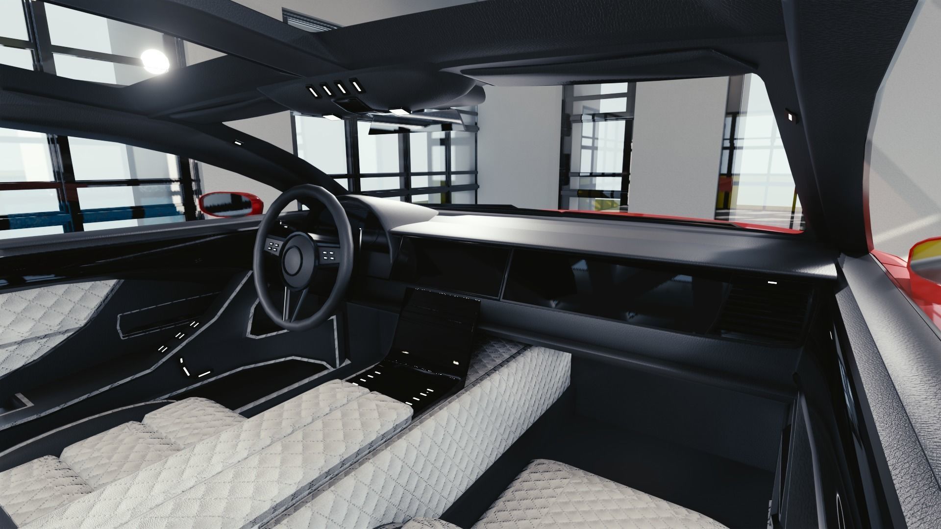 BLENDER EEVEE Brandless Extended Wheelbase 2 door sedan Low-poly 3D model_6