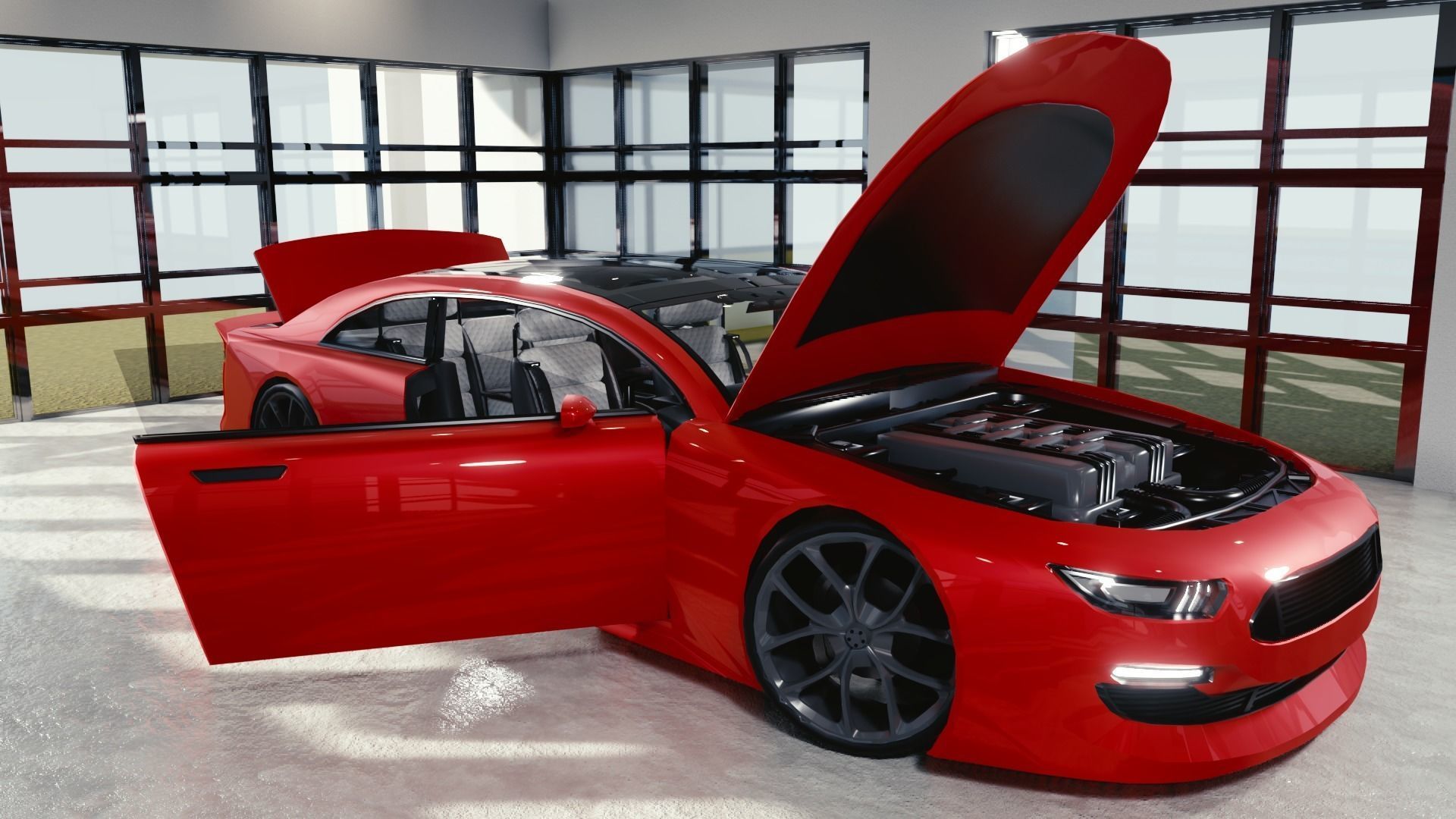 BLENDER EEVEE Brandless Extended Wheelbase 2 door sedan Low-poly 3D model_10