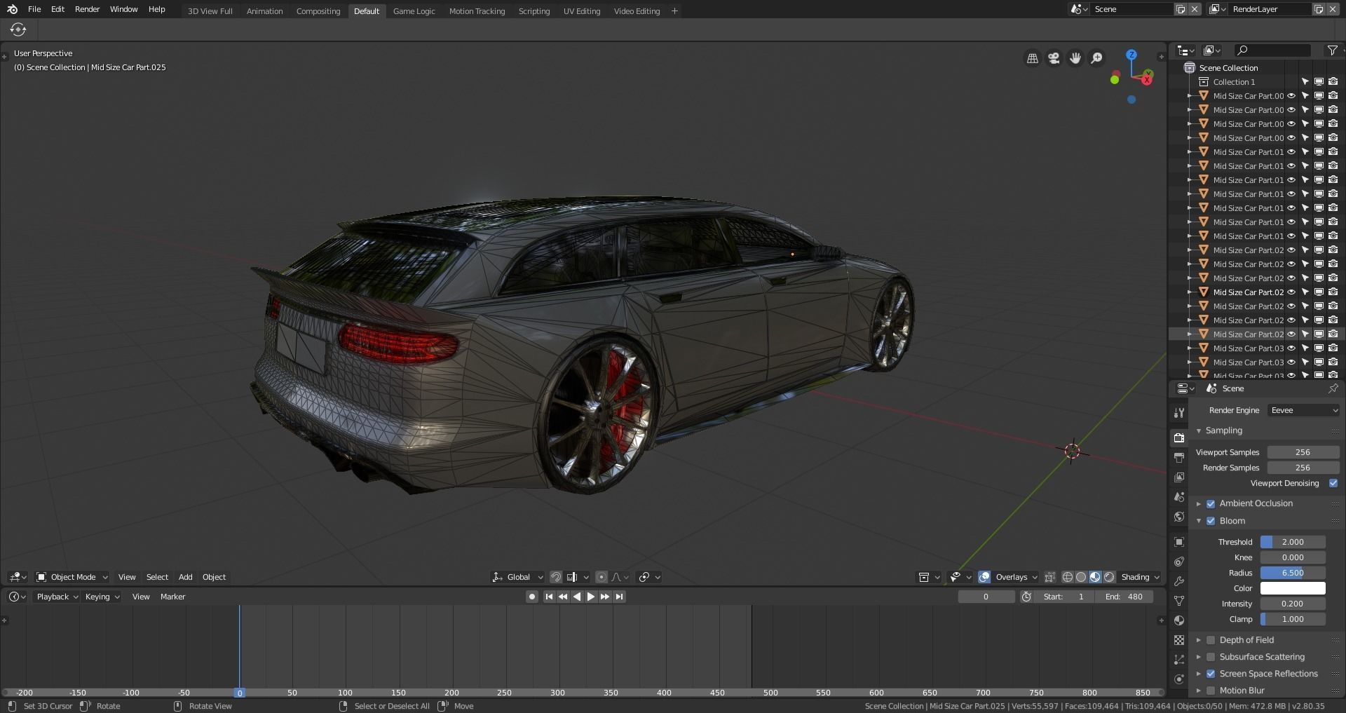 BLENDER EEVEE Brandless Mid Size 4 door wagon Low-poly 3D model_13