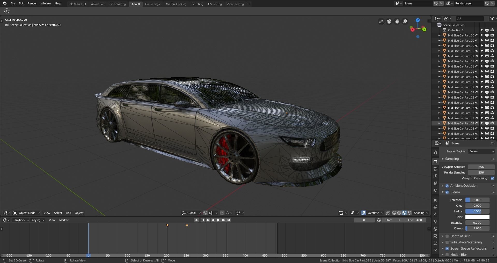 BLENDER EEVEE Brandless Mid Size 4 door wagon Low-poly 3D model_12