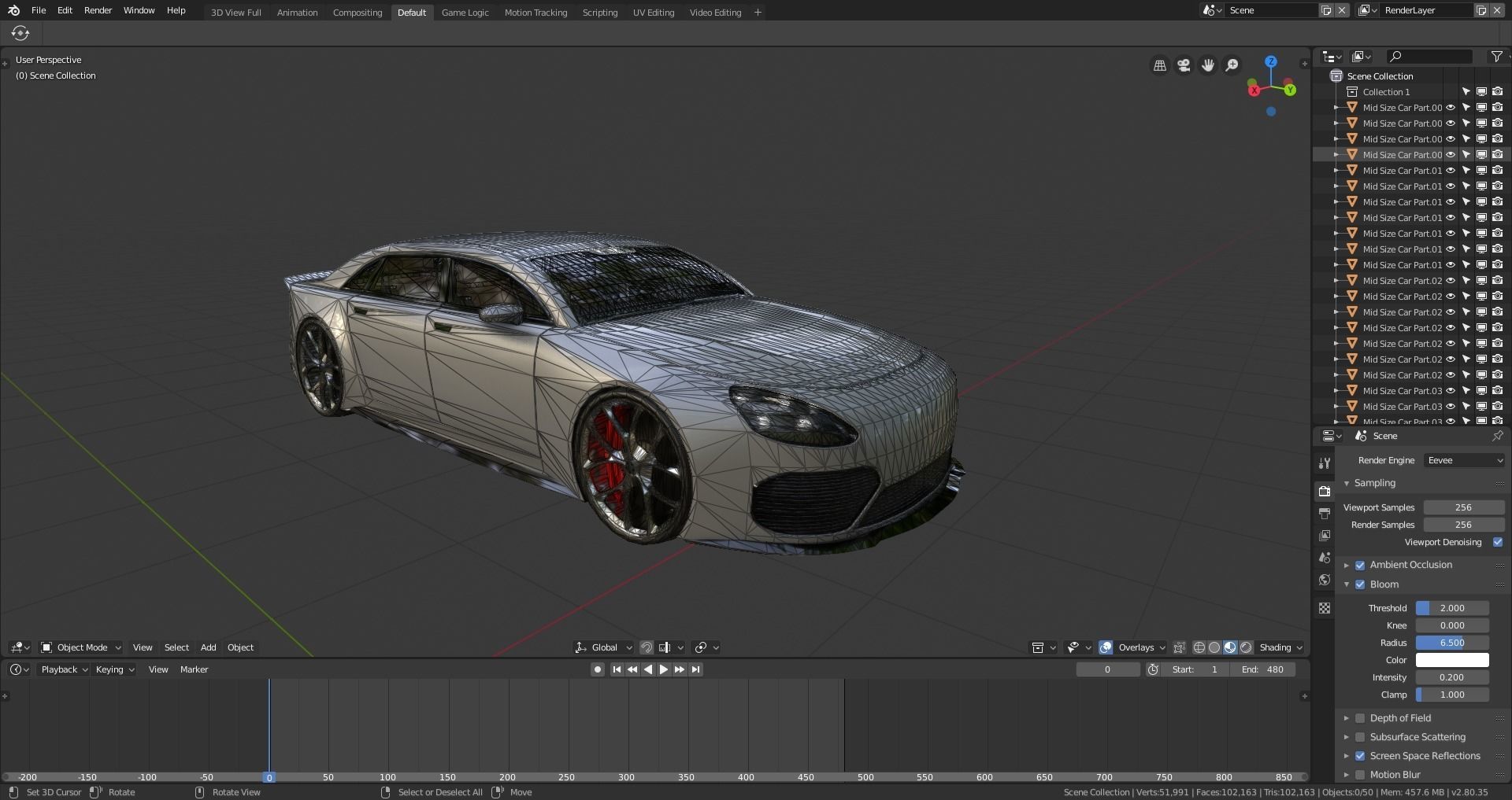 BLENDER EEVEE Brandless Mid Size 4 door sedan Low-poly 3D model_11