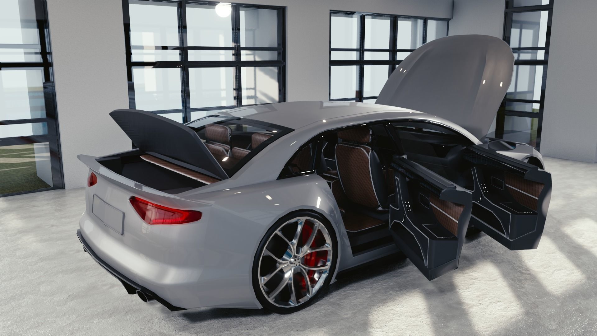 BLENDER EEVEE Brandless Mid Size 4 door sedan Low-poly 3D model_12