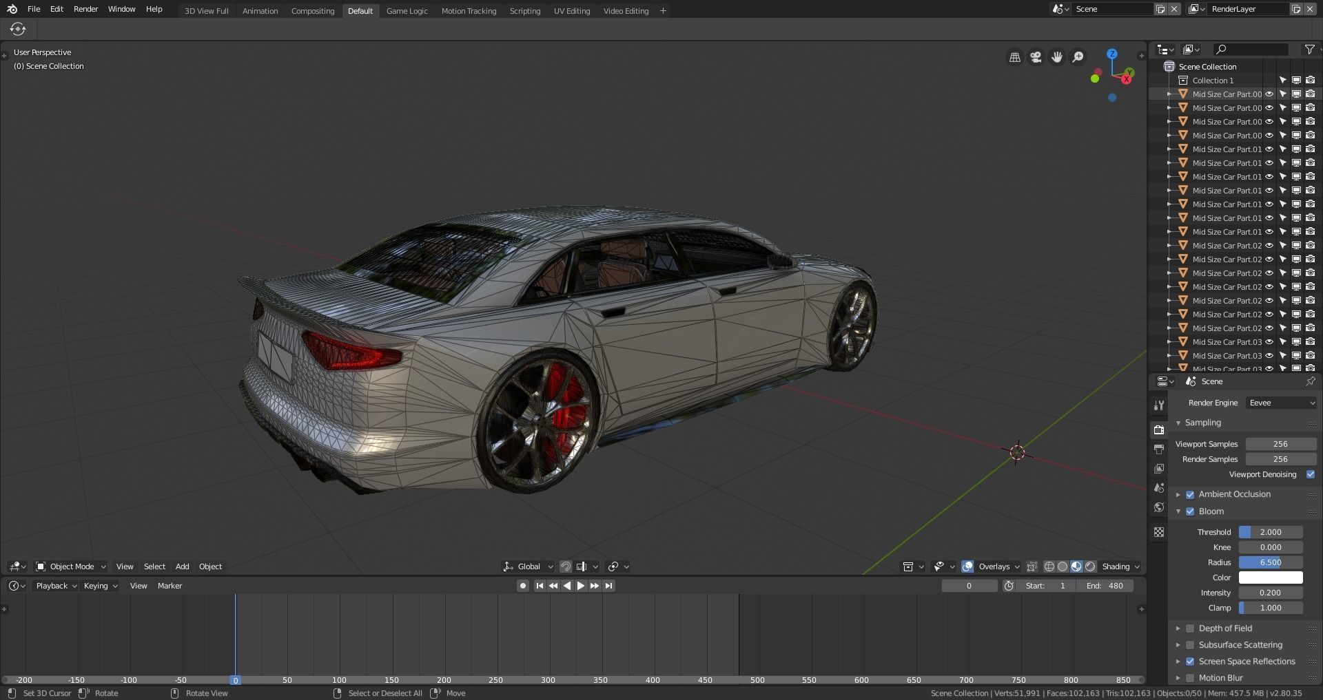BLENDER EEVEE Brandless Mid Size 4 door sedan Low-poly 3D model_13