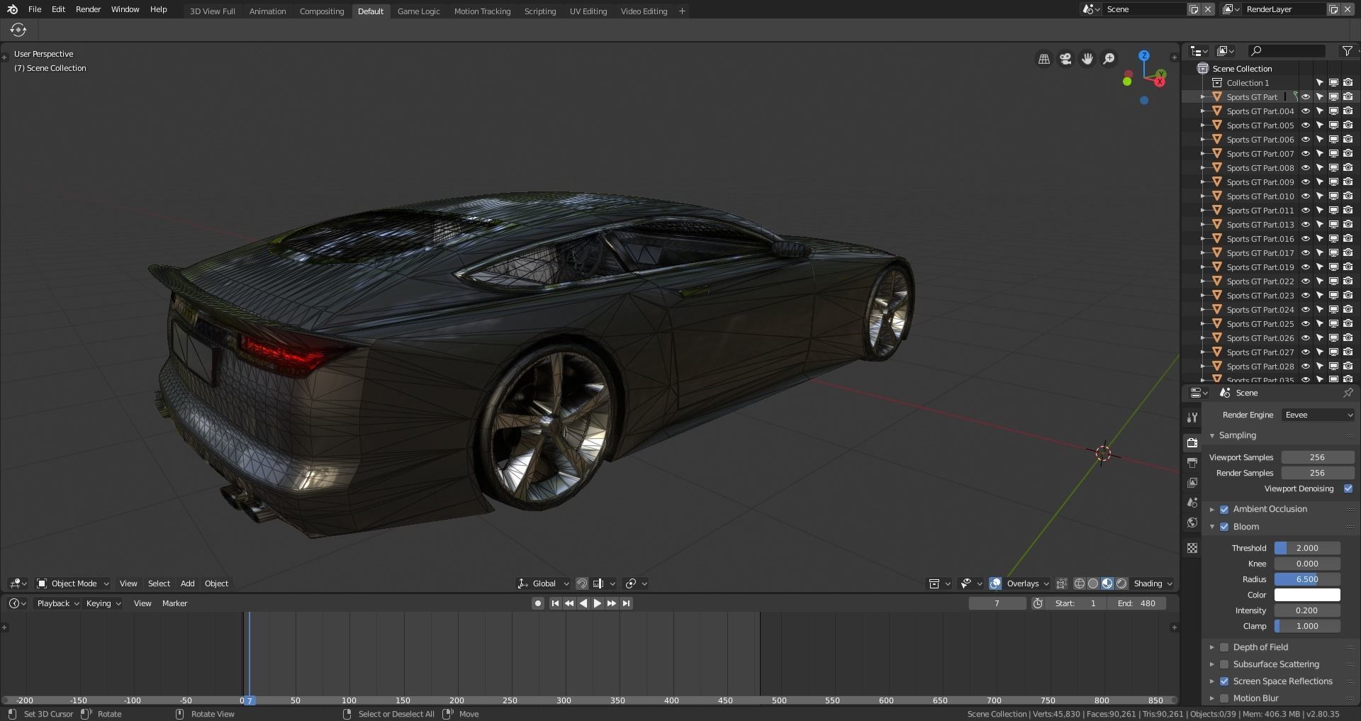 BLENDER EEVEE Brandless Sports GT coupe Low-poly 3D model_11