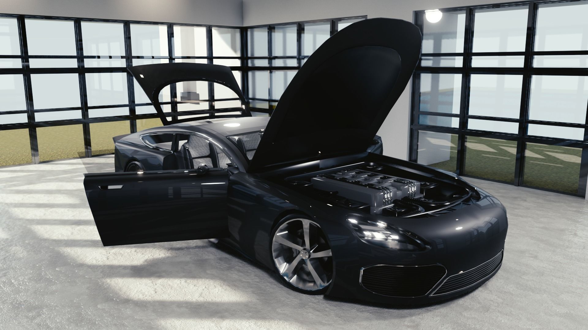 BLENDER EEVEE Brandless Sports GT coupe Low-poly 3D model_8