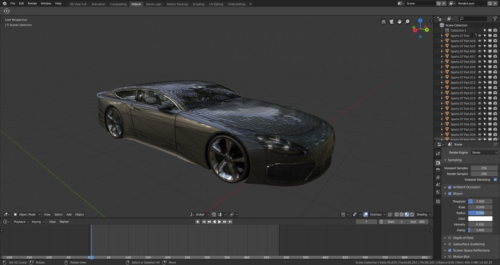 BLENDER EEVEE Brandless Sports GT coupe Low-poly 3D model_10
