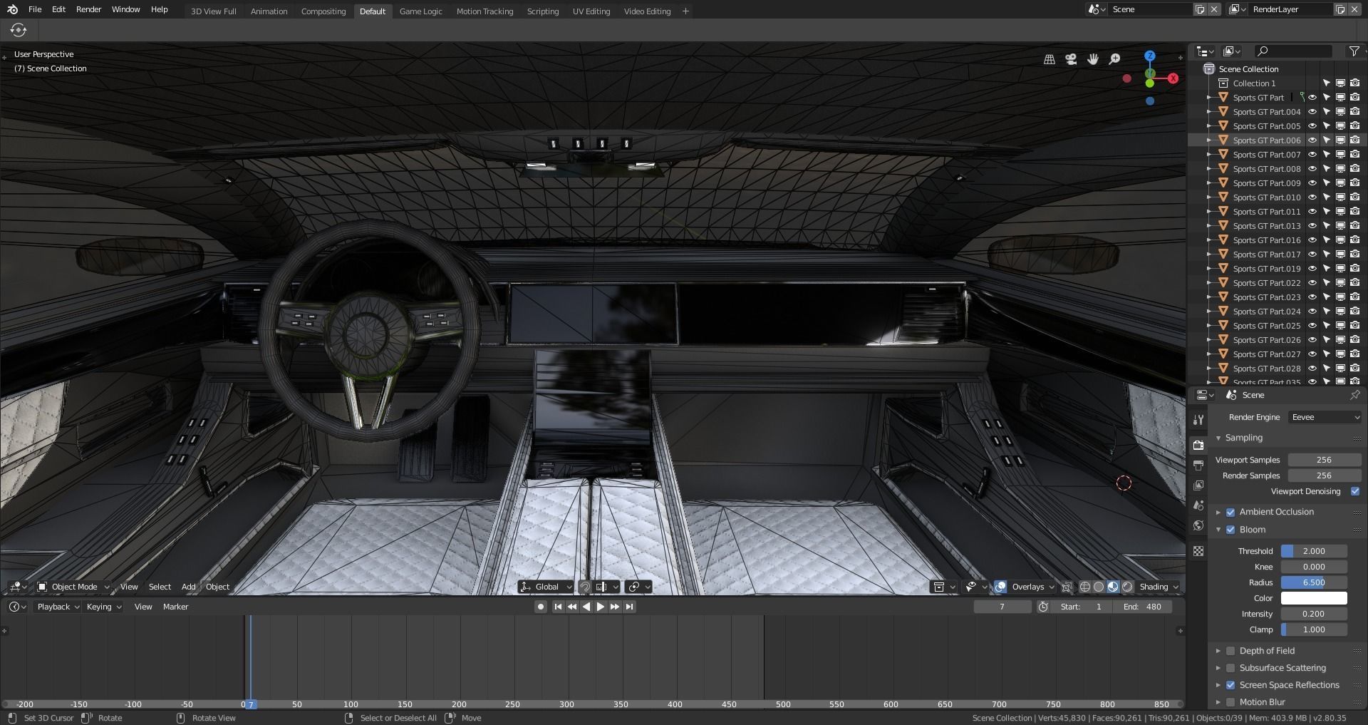 BLENDER EEVEE Brandless Sports GT coupe Low-poly 3D model_12