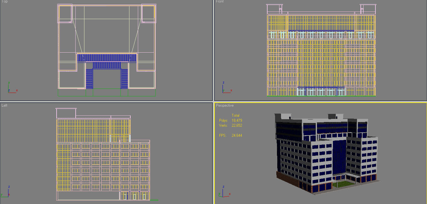 4 Buildings Set 1 building with windows and balconies 3D model_15