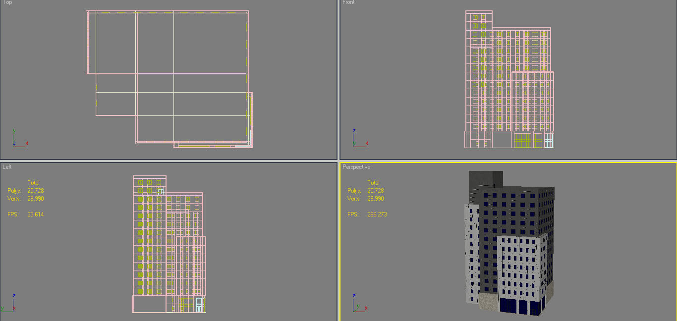 4 Buildings Set 1 building with windows and balconies 3D model_9