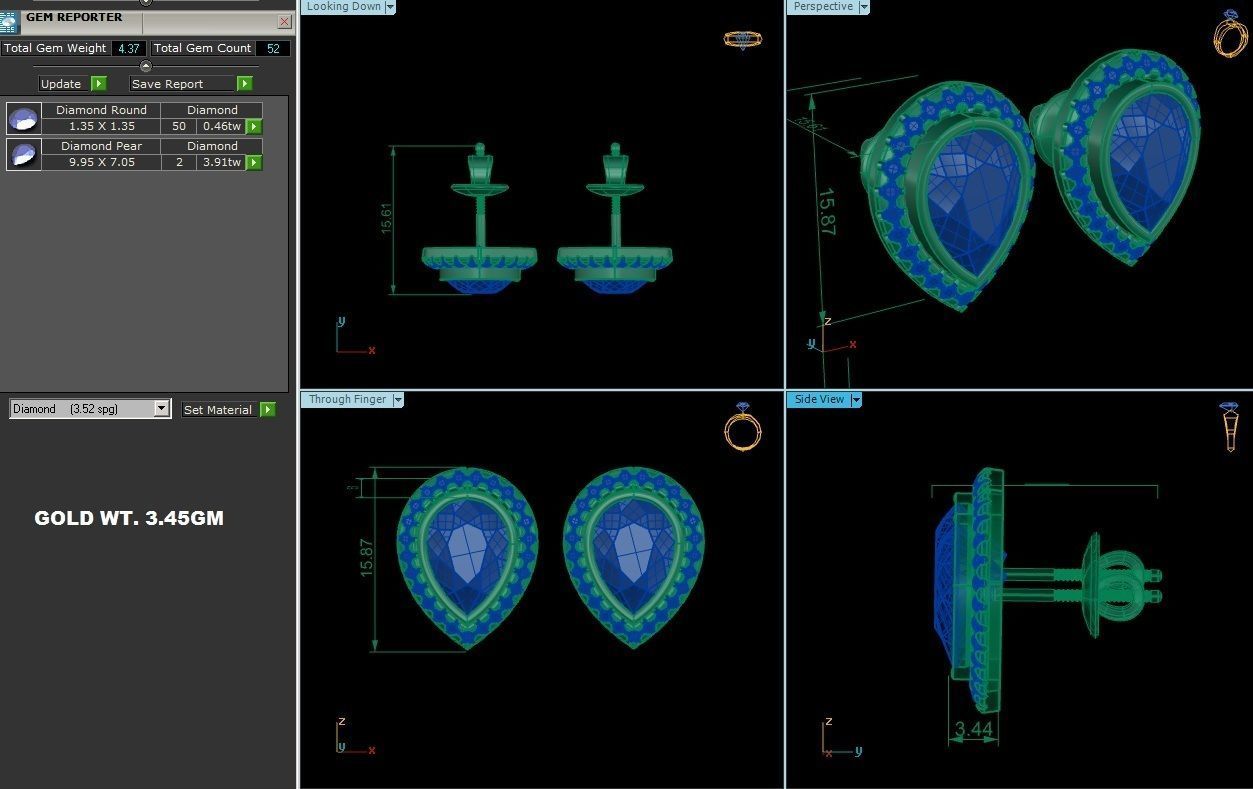 Solitaire earrings 3dm stl render detail 3D print model 3D print model_6