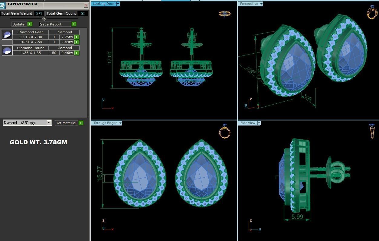 Solitaire earrings 3dm stl render detail 3D print model 3D print model_6