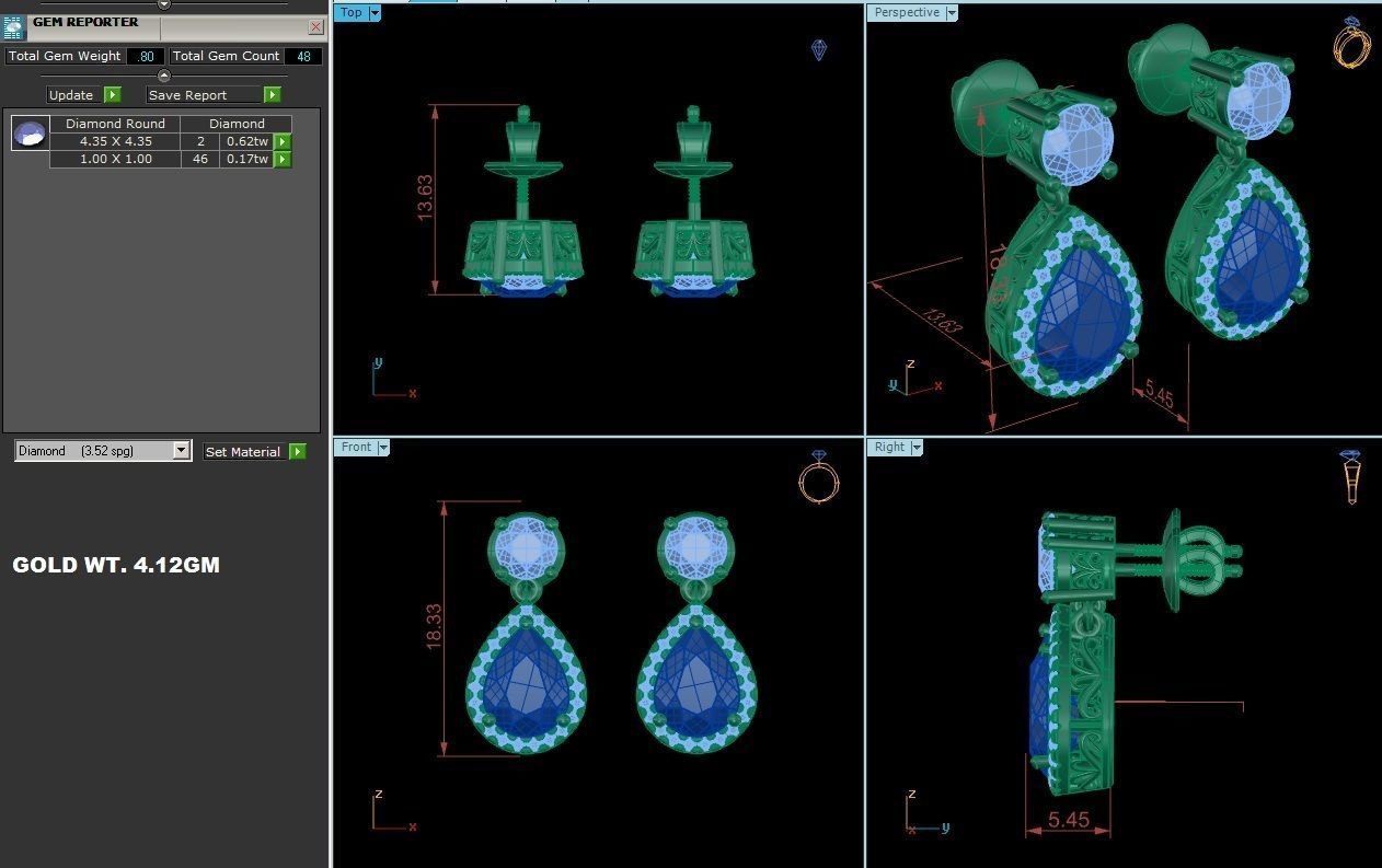 Solitaire earrings 3dm stl render detail 3D print model 3D print model_2