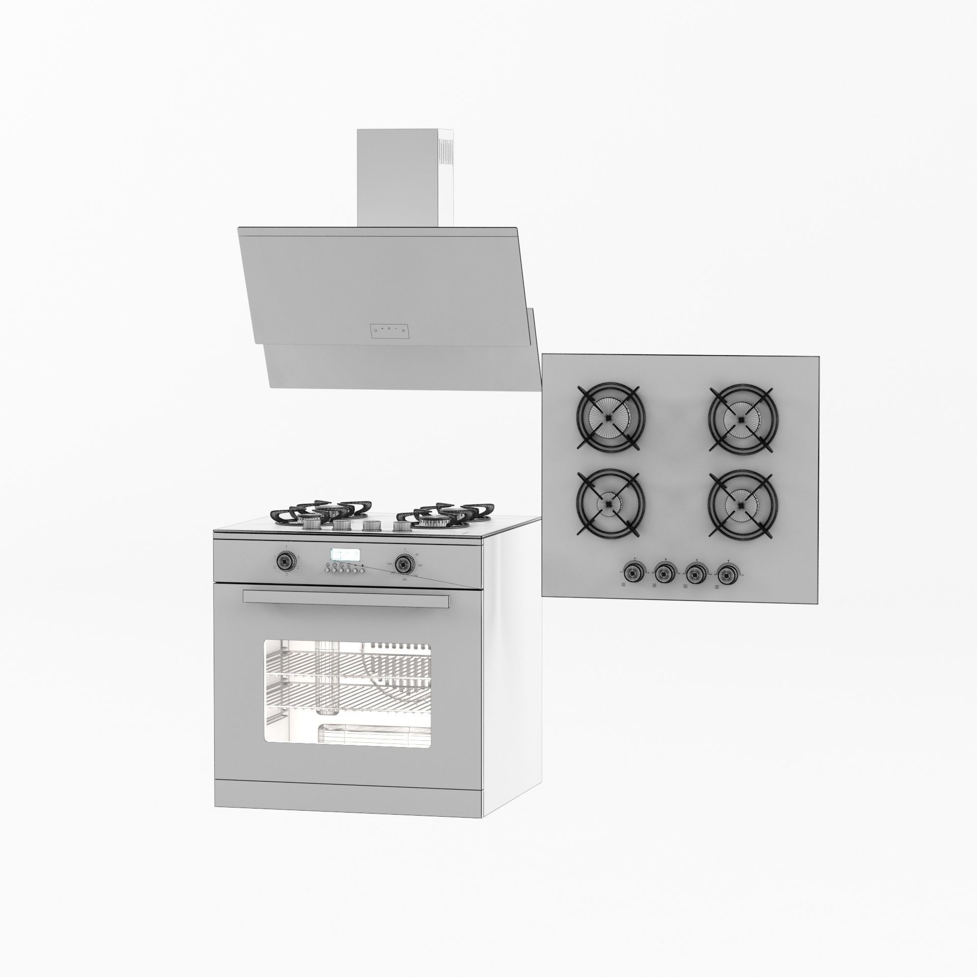 oven set stove and 3D model_1