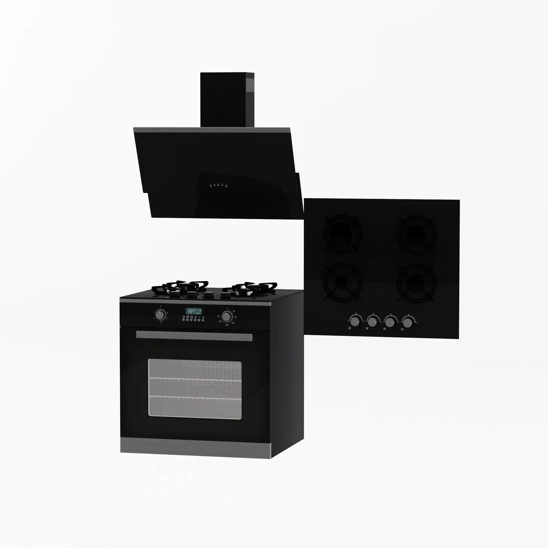 oven set stove and 3D model_0