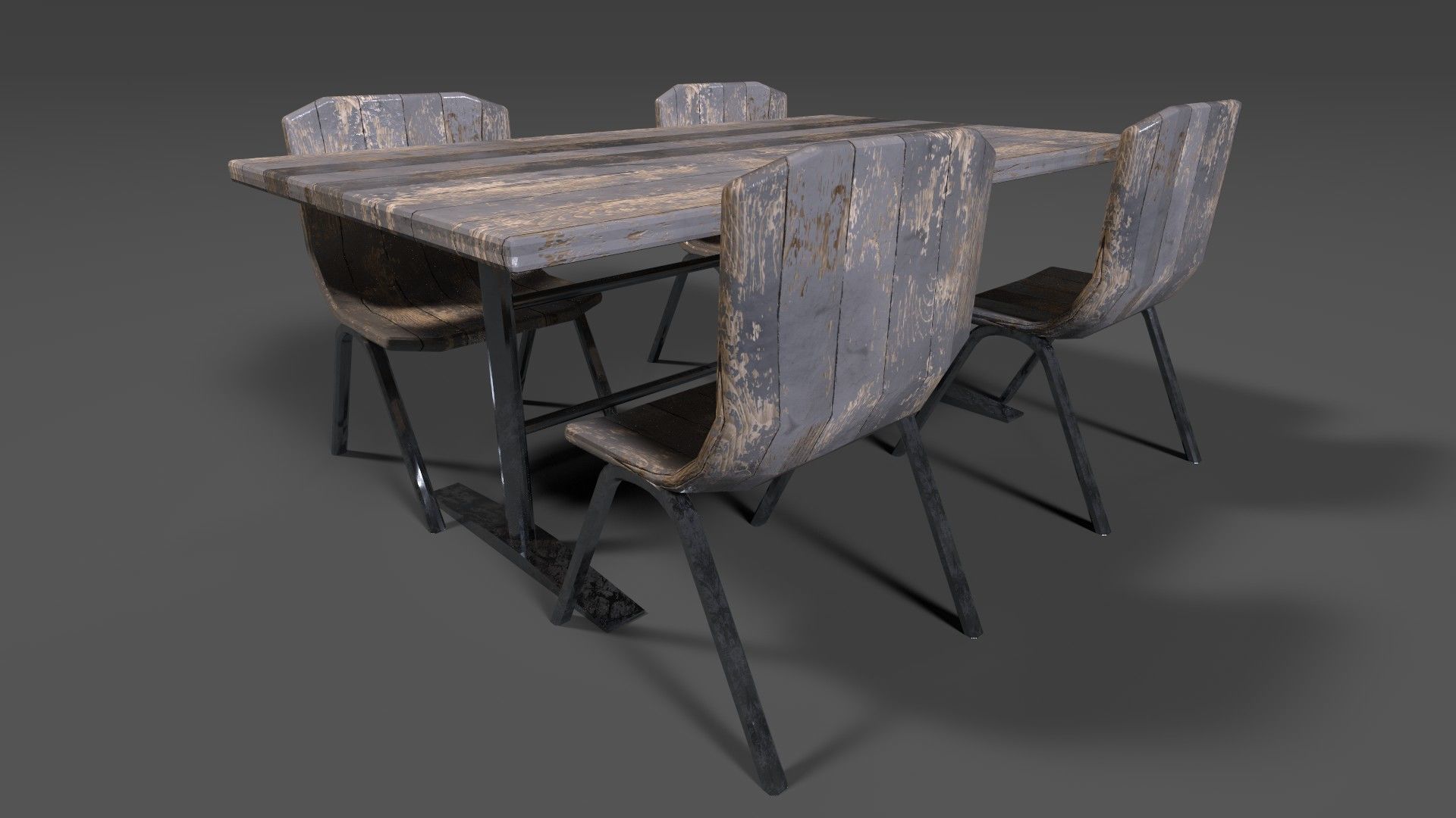 chair set 1 dining table and chairs Low-poly 3D model_2