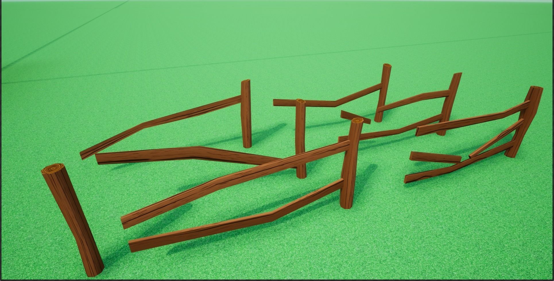 Cartoonish Low Poly Modular Wooden Fence Low-poly 3D model_1