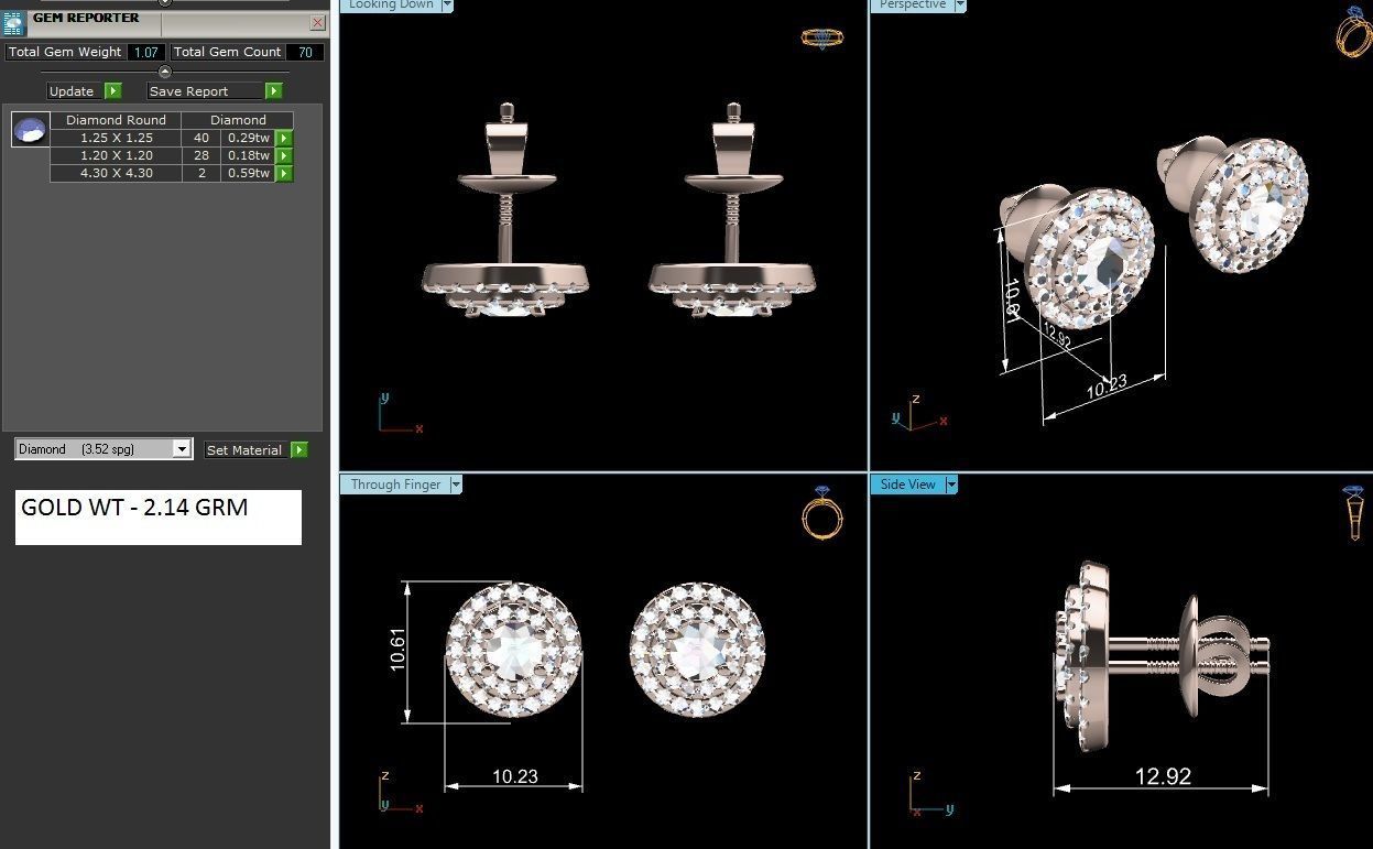 Solitaire earrings 3dm stl render detail 3D print model 3D print model_1