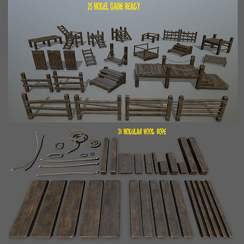 woods and  ropes  Low-poly 3D model