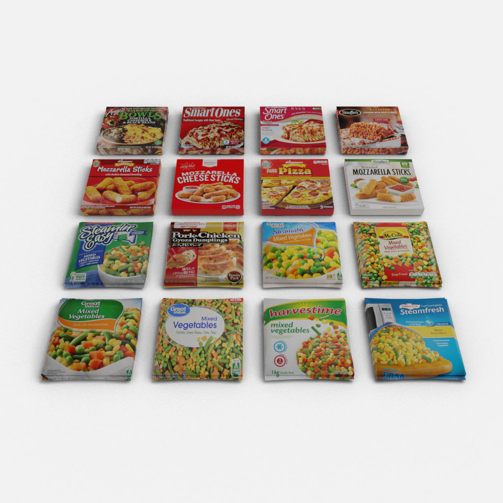 Store Floor Freezer refrigerator Store Display with frozen food 3D model_9