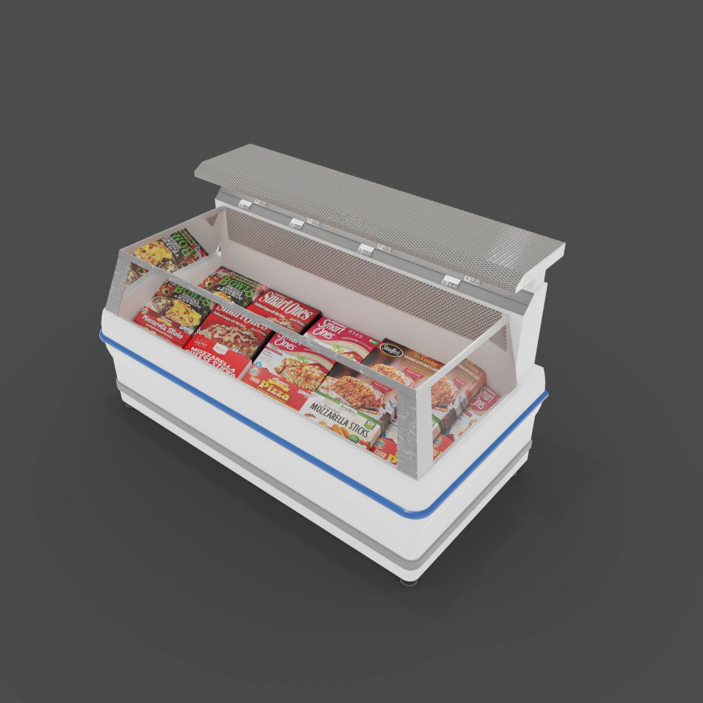 Store Floor Freezer refrigerator Store Display with frozen food 3D model_3