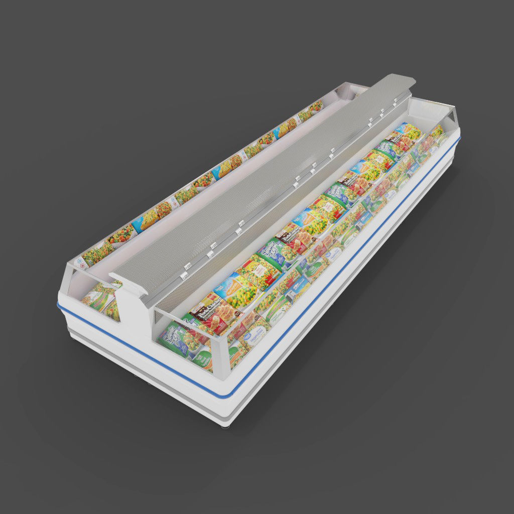 Store Floor Freezer refrigerator Store Display with frozen food 3D model_4