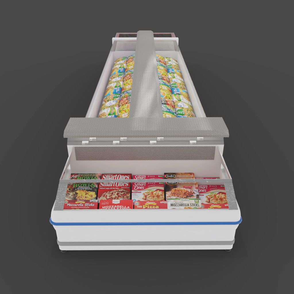 Store Floor Freezer refrigerator Store Display with frozen food 3D model_6
