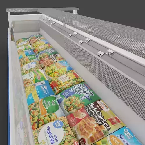 Store Floor Freezer refrigerator Store Display with frozen food 3D model
