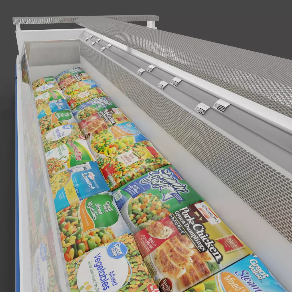 Store Floor Freezer refrigerator Store Display with frozen food 3D model_0