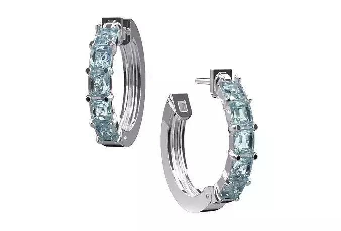 Earrings topaz hoop in sterling silver 3D print model