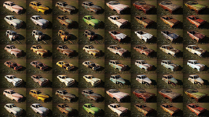 48 OLD ABANDONED CARS 3D model
