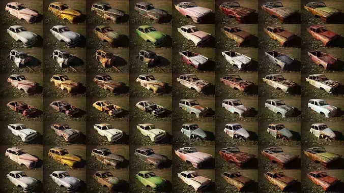 48 OLD ABANDONED CARS 3D model