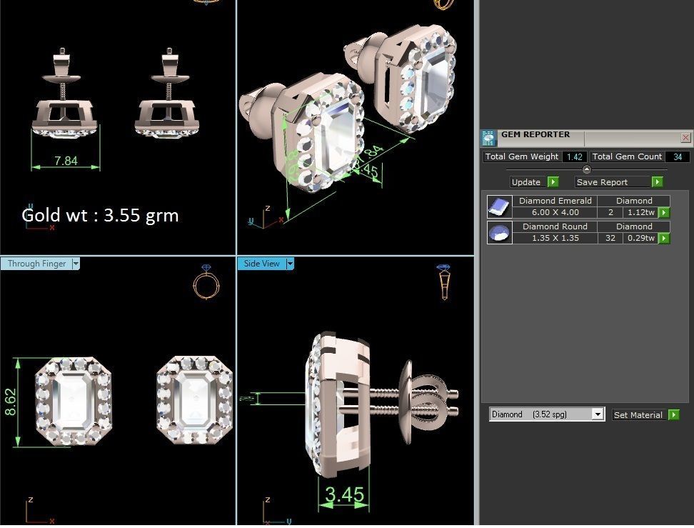 Solitaire earrings 3dm stl render detail 3D print model 3D print model_6