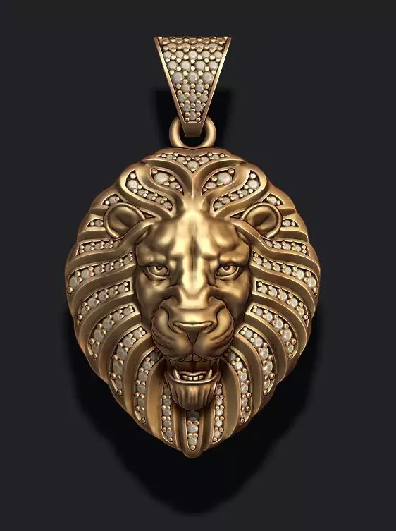 Lion pendant with diamonds and opened mouth 009 3D print model_0