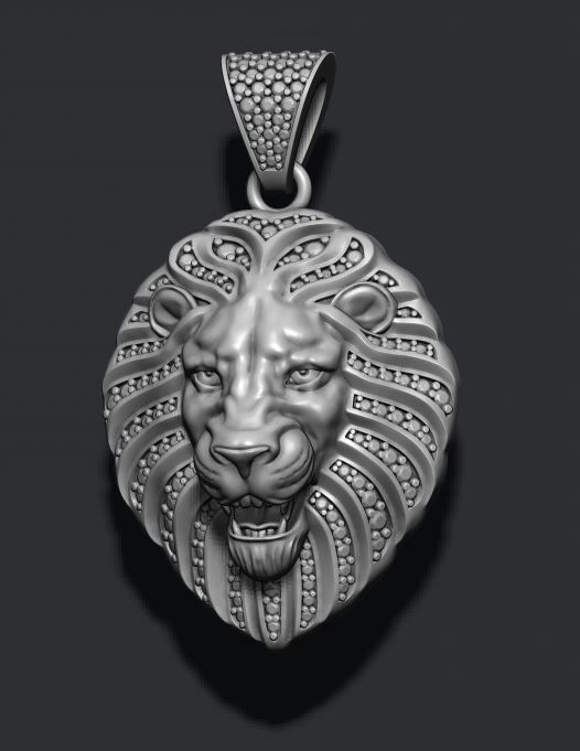 Lion pendant with diamonds and opened mouth 009 3D print model_2