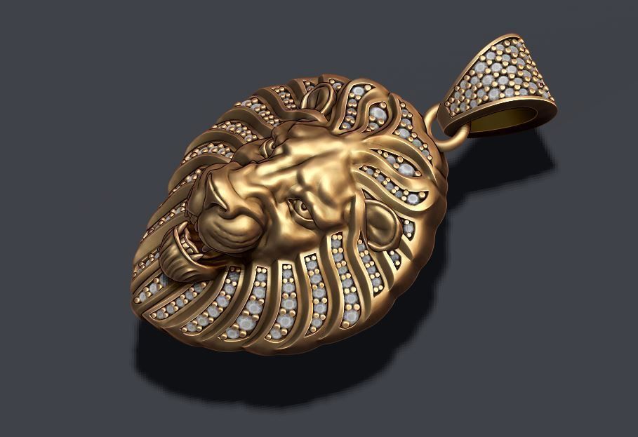 Lion pendant with diamonds and opened mouth 009 3D print model_1
