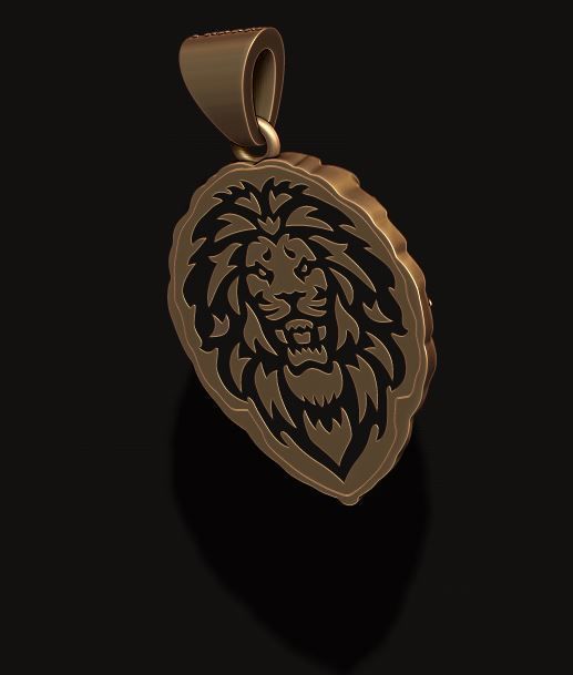 Lion pendant with diamonds and opened mouth 009 3D print model_3