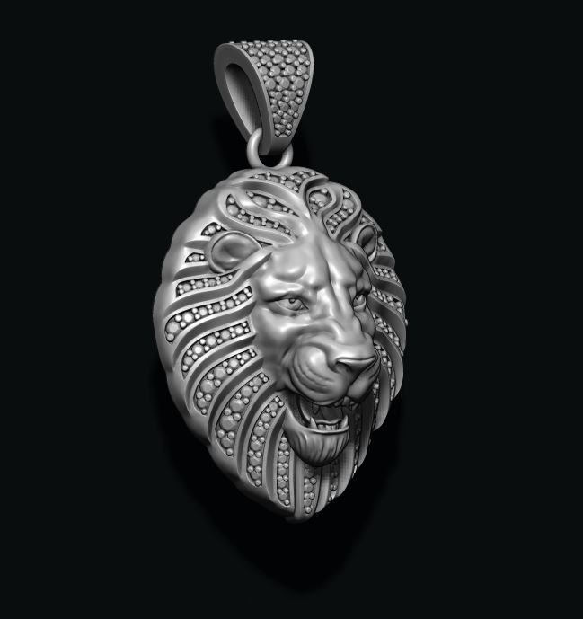 Lion pendant with diamonds and opened mouth 009 3D print model_5