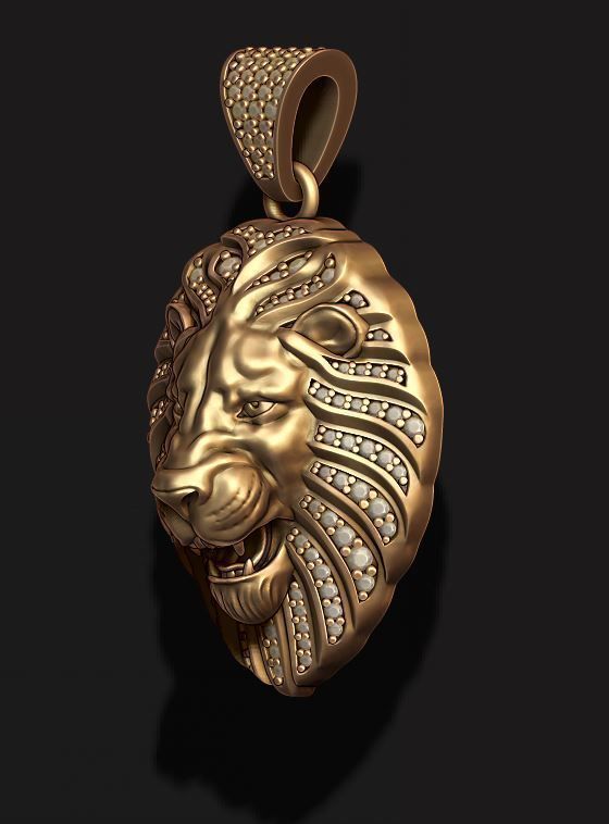 Lion pendant with diamonds and opened mouth 009 3D print model_4
